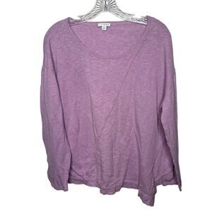Pure Jill Lavender‎ Slub Knit Long Sleeve Top Cotton Linen Blend Size XL